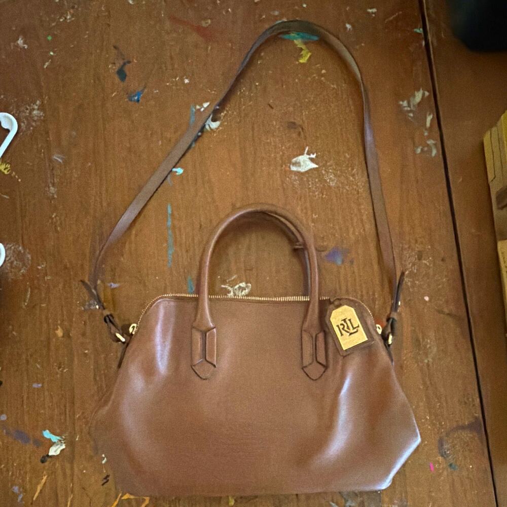 Lauren Ralph Lauren Brown Satchel Top Handle Zip Gold Hardware Detachable Strap